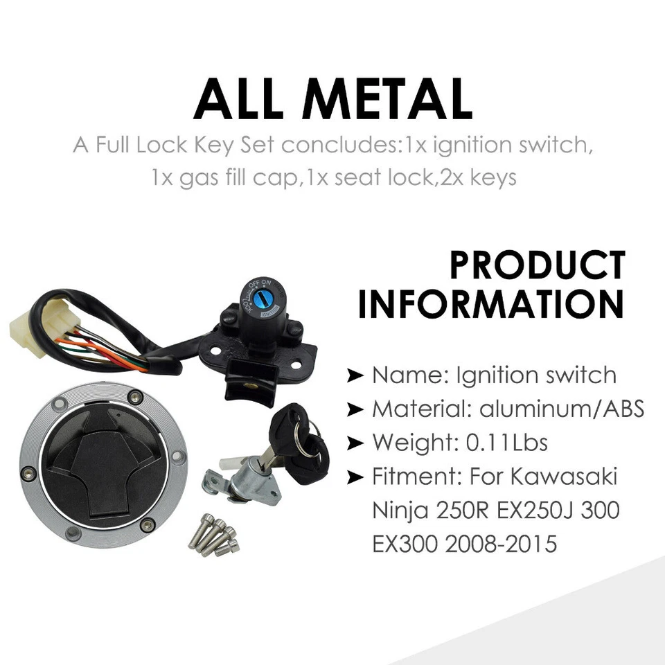 Juego de bloqueo de tapa de gas interruptor de encendido para Kawasaki Ninja 300 EX300A EX300B 2013-2017 Foto 3 de 4