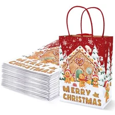 24Pcs Merry Christmas Paper Gift Bags Gingerbread Man Treat Bags with Handles...