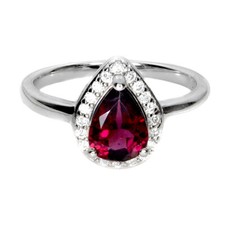 925 Sterling Silver Ring Pear Rhodolite Garnet 8x6mm Natural Gemstone Jewelry