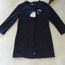 Rrp £154 Liu Jo Blue Denim Long Jacket Size 42 Small-medium Stretch Fray Design