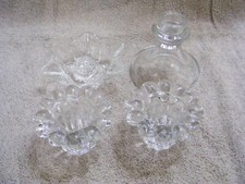 CLEAR GLASS CANDLE HOLDERS - LOT OF 4