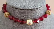 Beautiful Vintage Signed Lisner Fiery Red Ruby Beaded Necklace Choker 14" plus