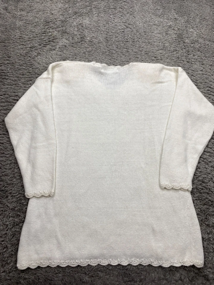 Suéter De Colección Debbie Morgan Mujer Mediano Blanco Perla Cuentas Bordado Cuello en V Foto 2 de 4