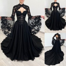 Gothic Wedding Dresses Detachable Sleeves Lace Appliques Balck Bridal Gowns