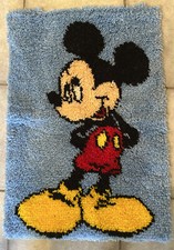 Vintage Latch Hook Rug Wall Hanging Disney Mickey Mouse Hand Finished