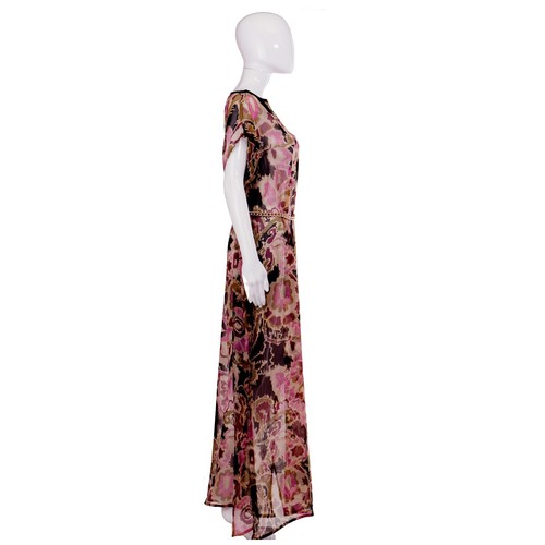 Damen Kleid Kaftan Lang Chiffon Blumenmuster Blumen High Fashion Couture S M - Bild 2 von 24