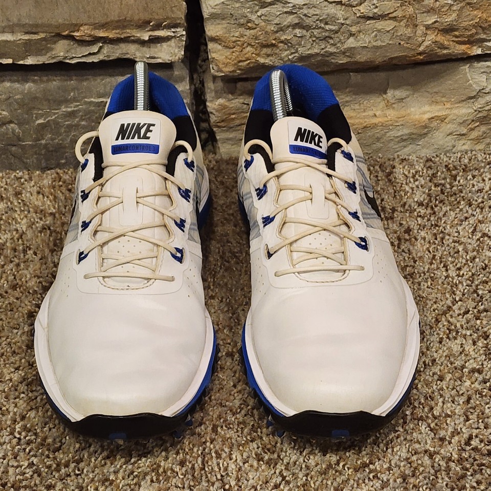 Nike Lunar Control 3 Golf Shoes Spikes White Blue Black Lunarlon Mens