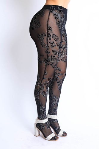 Women's Glittered Leopard Printed Mesh Footed Leggings Pants S M L - Picture 14 of 31