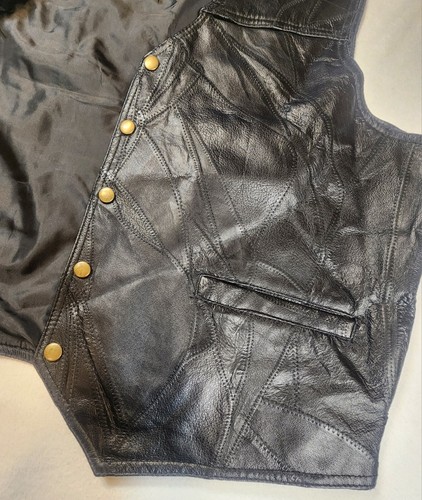 Chaleco de Motociclista Vintage Navarra Cuero Genuino Negro Retazos Para Hombre XXL - Imagen 9 de 9