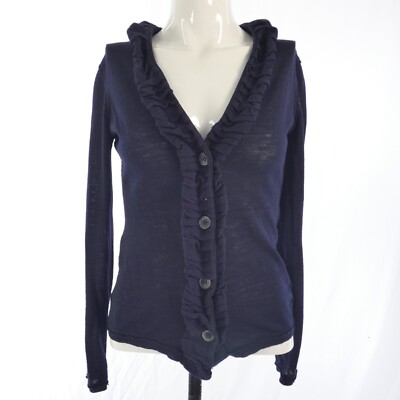 Merinowolle Strickjacke tailliert dunkelblau viktorianische Rüschen Made in Italy Rsvp UK 8