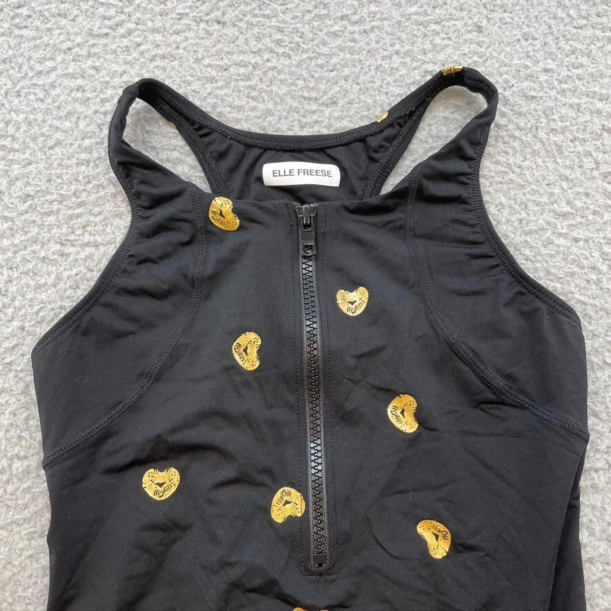 Traje de baño submarino de una pieza para niñas 16 negro dorado corazón cremallera frontal verano playa Foto 2 de 4