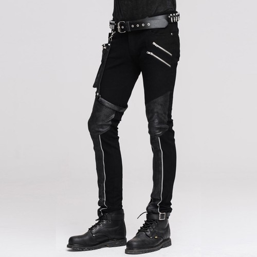 Pantalón de jean largo de moda del diablo punk para hombre cintura alta negro ropa de calle - Imagen 4 de 6
