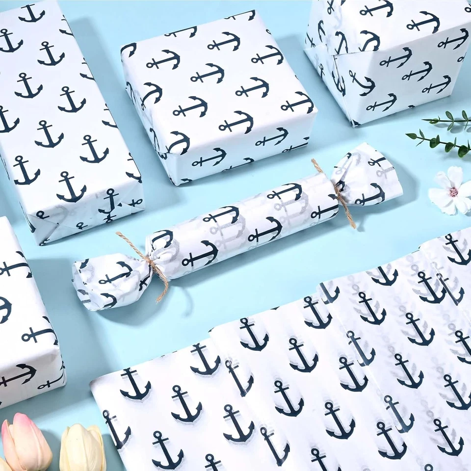 100Sheets Nautical Tissue Paper for Gift Wrapping Anchor Printed Tissue Paper fo - Image 4 of 4