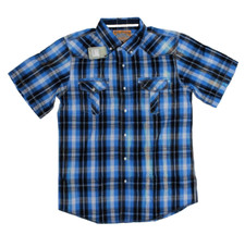 NWT - Petrol Industries Men's KENT SLIM Blue Plaid S/S Shirt - Size: 1X