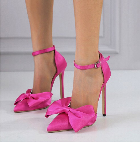 Damen-Sandalen Sommerschleife Knöchelriemen Stiletto Absatz sexy Schnalle spitz zulaufende Schuhe - Bild 5 von 6