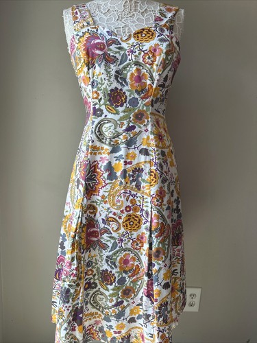 J. Peterman Floral Garden Dress Sweetheart Neckline Sleeveless Midi Dress Size 6