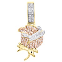 "10K Gelbgold Runde Diamant Rose Blume Statement AnhäNger 1\" Pave Charm 1/4 Ct"