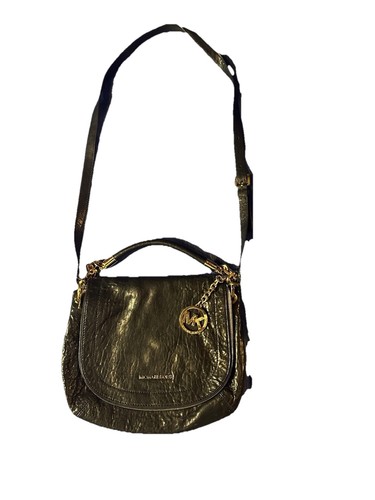 Corps croisé Michael Kors en cuir noir avec quincaillerie dorée, sangle longue/poignée courte - Photo 6/7