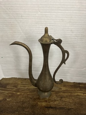 Vintage Handmade Hand Tooled Copper Turkish Kettle Pitcher Tea Pot h1