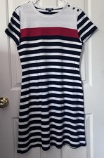Chaps Nautical Striped Button Shoulder T-Shirt Dress Size Large