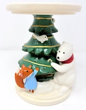 Bath Body Works Ceramic Christmas Tree Pedestal 3 Wick Candle Holder Polar Bear