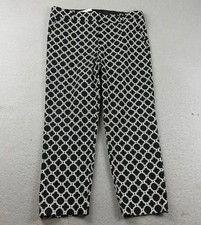 Talbots Pants Womens 12 Black Geometric Flat Front Hampshire Ankle Pant NWT