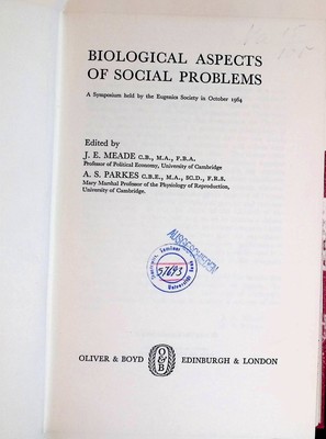 Biological Aspects of Social Problems. A Symposium held by Eugenics Society in O