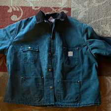 Pristine 90s Carhartt CB1043 Spruce Green Blanket-Lined Chore Coat - Made in USA