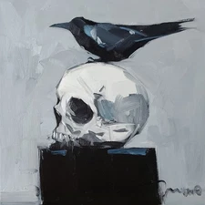 Jose Trujillo Art PRINT 16x16 Collectible Artist Painting Skull Black Bird