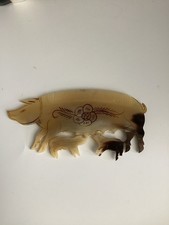 Vintage Mexican Hand Carved Ox Horn Pig Shaped Comb