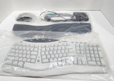 Vintage Logitech Cordless Desktop Pro Ergonomic Keyboard Mouse Receiver Set New