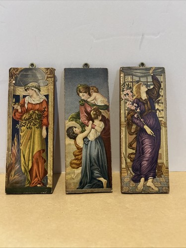 Vintage Masonic Freemason Faith Hope Charity Lithograph Plaques Set Of 3