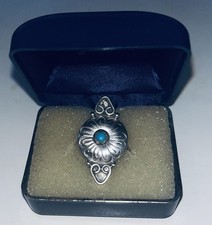 Vtg Sterling Signed RB Robert Begay Native American Turquoise Floral Ring 6 1/2