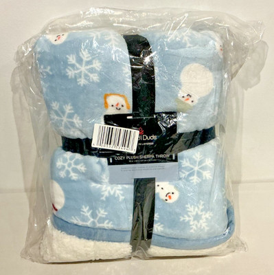 CUDDL DUDS COZY SOFT REVERSIBLE FAUX FUR THROW SNOWMAN/SNOWFLAKE 50'' X 60'' (NIB)