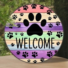 2D Decor Signs  Plaques Room Decor 1pc Rustic Dog Paw Print Welcome Iron Sign