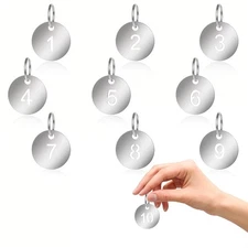 1-10 Stainless Steel Numbered Key Tags Round Metal Number Tags with Split Rings