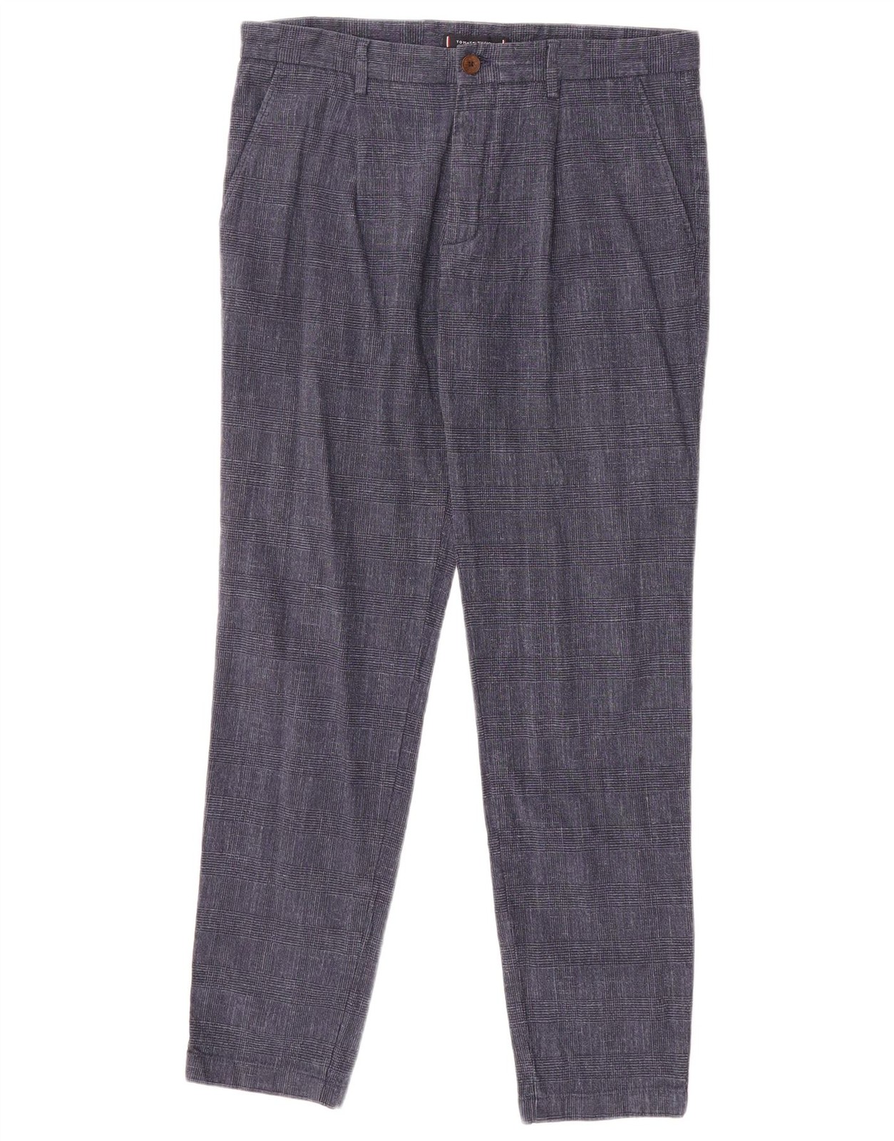 TOMMY HILFIGER Mens Slim Chino Trousers W33 L32 Navy Blue Check Cotton DJ03
