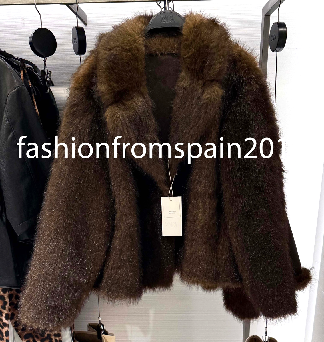 ZARA NEW WOMAN REVERSIBLE DOUBLE FACED FAUX FUR JACKET DARK BROWN