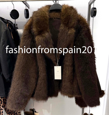 ZARA NEW WOMAN REVERSIBLE DOUBLE FACED FAUX FUR JACKET DARK BROWN 3046/381/716