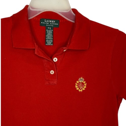 Lauren Ralph Lauren, Lauren Ralph Lauren Petite Red Short Sleeve Polo Shirt Gold Crest Logo P/S