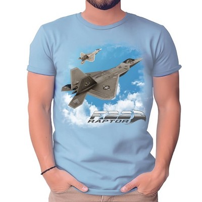 F-22 Raptor In The Clouds Light Blue Adult Shirt
