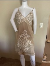 Sue Wong Embroidered Silk Slip Dress | Champagne Nude Beige | Size 6