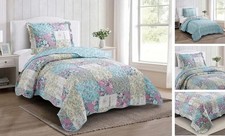 Lilac Rose Toile Quilt Set, 2-Piece Bedding Quilt Set Twin Lilac Egg Blue