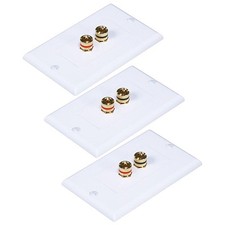 3 Pcs 2 Port Banana Binding Post Audio Speaker Wall Plate Home Theater White