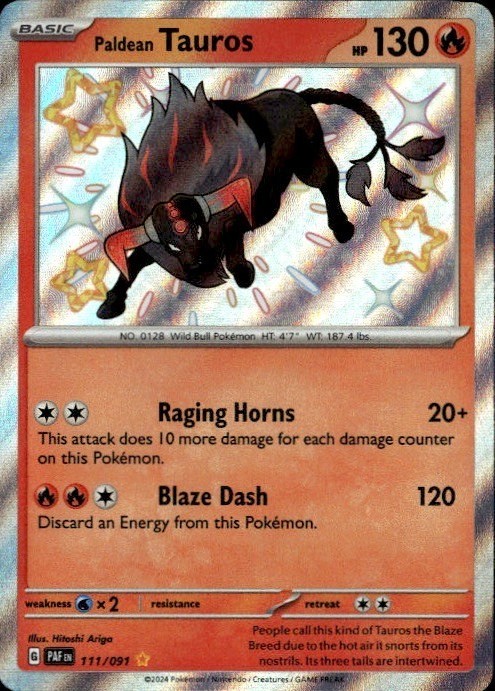Paldean Tauros Shiny Rare PAF SV: Paldean Fates 111/091
