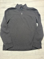 Perry Ellis Sweater Mens Medium Gray 1/4 Zip Mock Neck Waffle Knit Pullover