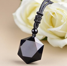 Natural Black Obsidian Pendant Necklace Healing Lucky Women Men Necklace Gift