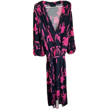 Plus Size 30/32 Knit Dress Fuchsia Navy Print Lane Bryant
