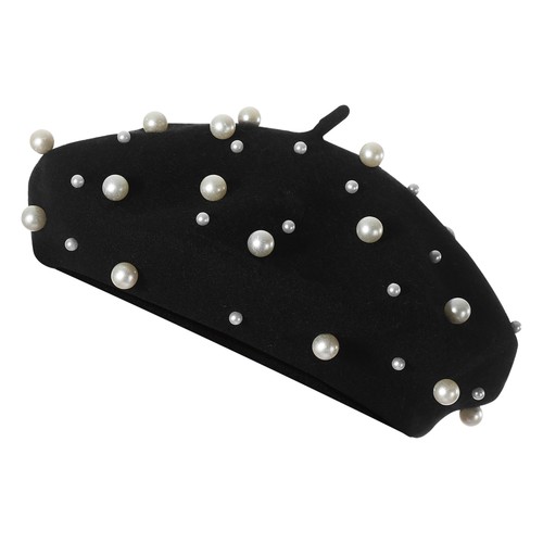 BESTOYARD Women's Pearl Beret Autumn Winter Luxury Heavy Work Beret