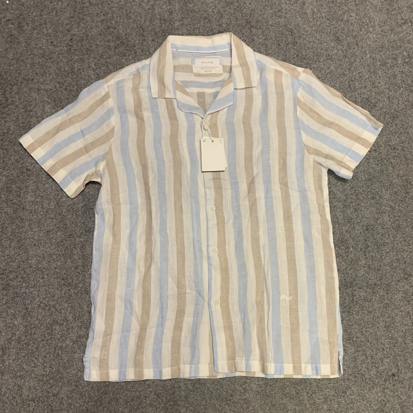 Porter & Ash Button Up Shirt Size Medium Short Sleeve Linen Blend